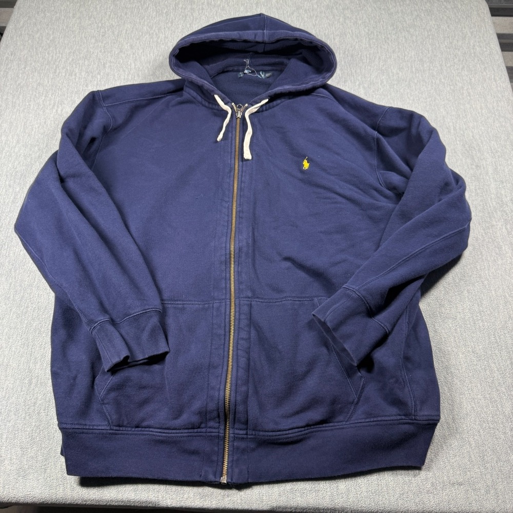Polo Ralph Lauren‎ Hoodie Mens 4XLT Blue Yellow Pony Full Zip Fleece Sweatshirt